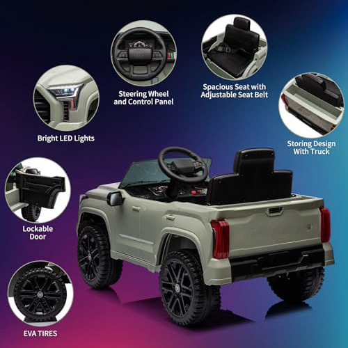 RCTOWN Ride on Truck Car, 12V Licensed Toyota Tundra Ride on Car w/Remote Control, Battery Powered Electric Car with Wear-Resistant Wheels, Spring Suspension, 3 Speeds, LED Lights, Gift for 3+ Kids