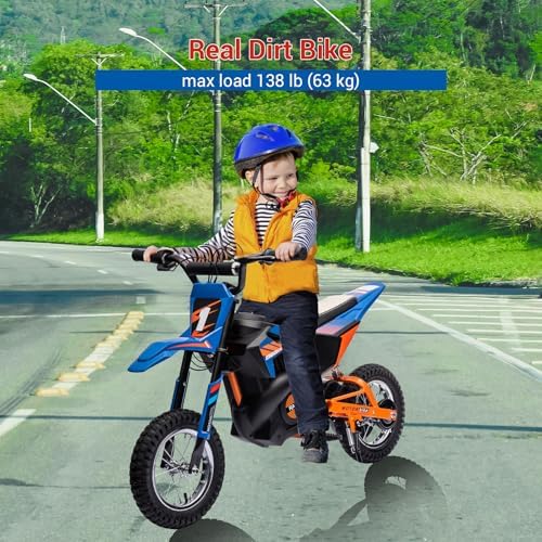 RCTOWN 24V Kids Ride On Electric Off-Road Motorcycle,250W Motor 13.6MPH Fast Speed Dirt Bike Motocross,Leather Seat,Twist Grip Throttle,Metal Suspension,Air-Filled Tires for Kids Riding Toy,Blue