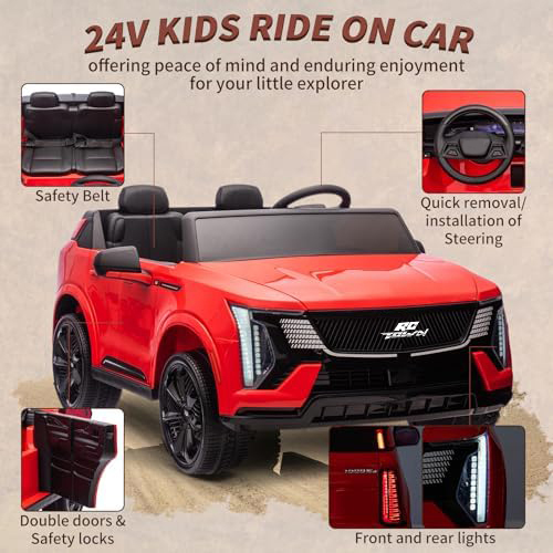RCTOWN 24V Ride On Car, Licensed Cadillac Battery Powered Electric Vehicle w/Remote Control, 2 Seater, 4-Wheel Shock Absorbers, Smooth Start, Music, LED Lights for Boys Girls