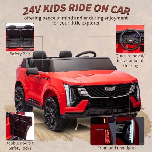 RCTOWN 24V Ride On Car, Licensed Cadillac Battery Powered Electric Vehicle w/Remote Control, 2 Seater, 4-Wheel Shock Absorbers, Smooth Start, Music, LED Lights for Boys Girls
