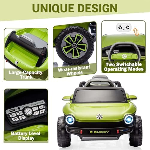 RCTOWN 12V Kids Ride On Car Licensed Volkswagen Beetle Electric Ride On Toy for Toddlers 4 Wheeler Vehicle with Parental Remote, Battery Level Display, LED Lights, USB, Horn, Music, Red