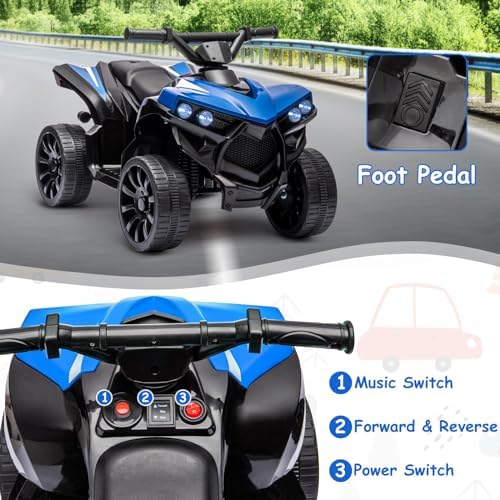 RCTOWN Kids ATV 4 Wheeler, 6V Ride on Toy with 1.8MPH Max Speed, Wear-Resistant Wheels, Music & Foot Pedal, Battery Powered Electric Quad Car for Kids Toddlers, Blue