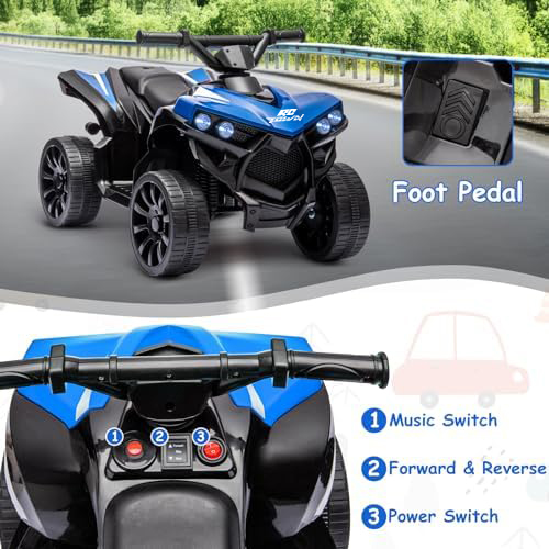 RCTOWN Kids ATV 4 Wheeler, 6V Ride on Toy with 1.8MPH Max Speed, Wear-Resistant Wheels, Music & Foot Pedal, Battery Powered Electric Quad Car for Kids Toddlers, Blue