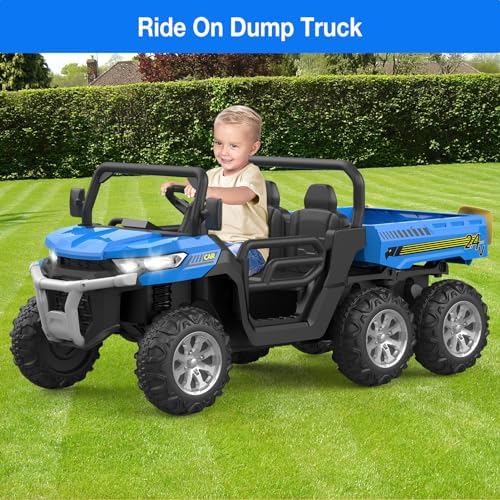 RCTOWN 24V 2-Seater Ride On Dump Truck with Parent Remote Control, 4WD 6-Wheel Electric Car for Big Kids, UTV Style Dump Bed & Music Horn, ASTM/CPSIA Certified (Ages 3+)