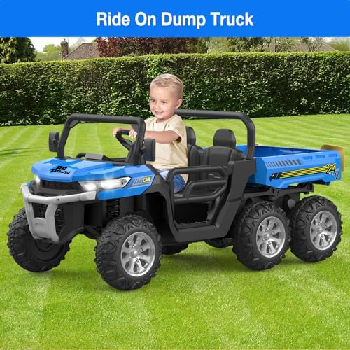 RCTOWN 24V 2-Seater Ride On Dump Truck with Parent Remote Control, 4WD 6-Wheel Electric Car for Big Kids, UTV Style Dump Bed & Music Horn, ASTM/CPSIA Certified (Ages 3+)