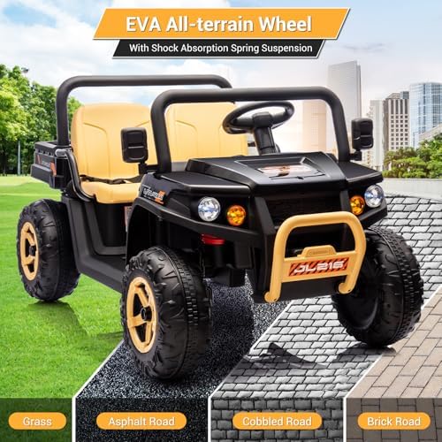 RCTOWN 24V Ride on Toys for Big Kids, 2 Seater Ride on Cars with Remote Control, Ride on Truck w/ 4-Wheeler Suspension, Ride On Car Toy for Kids with Remote Control, for Boys & Girls, Black