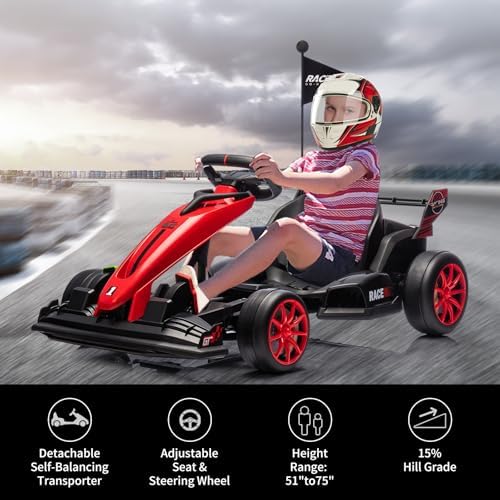RCTOWN 24V Electric Drift Kart for Kids, Ride Car with Adjustable Seat & 8.5MPH Speed, EVA Silent Wheels, Parent-Safety Certified Ride-On Toy