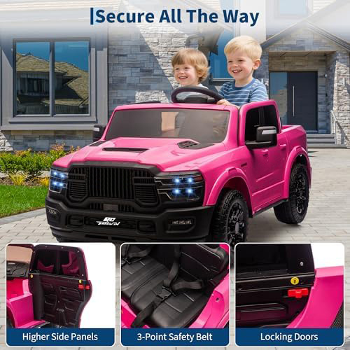 RCTOWN 24V Ride on Toys Licensed RAM 2500, 2 Seater Ride on Truck w/Remote Control, Spacious Truck Bed, 3 Speed, LED Lights, Suspension, Birthday Xmas Gifts for Boys Girls