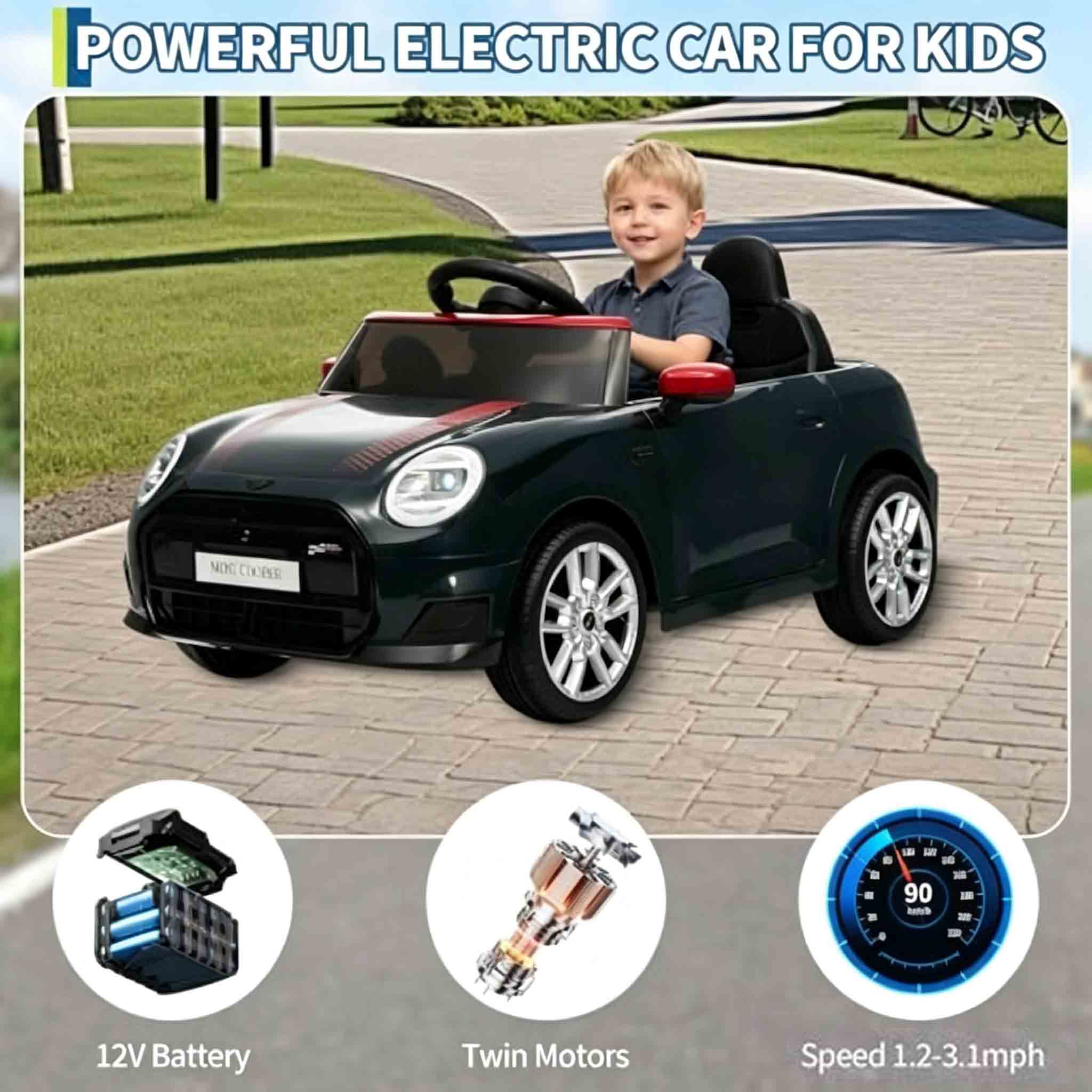 RCTOWN 12V BMW Mini Cooper Licensed Ride on Car, Electric Ride on Toy Powered by 4.5Ah Battery, Includes Positive Energy Charger, Wheels, Remote Control with Factory-Paired Code
