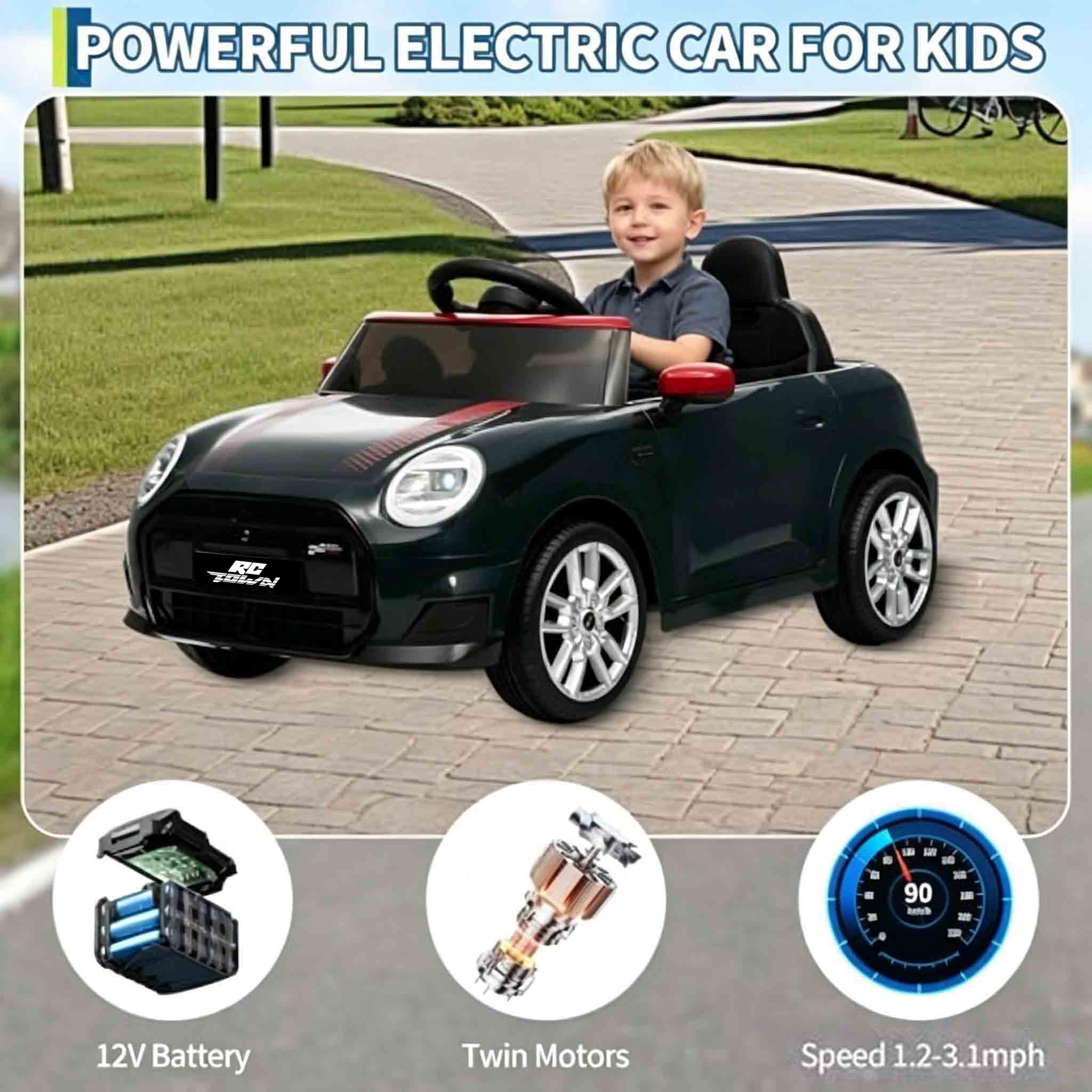 RCTOWN 12V BMW Mini Cooper Licensed Ride on Car, Electric Ride on Toy Powered by 4.5Ah Battery, Includes Positive Energy Charger, Wheels, Remote Control with Factory-Paired Code
