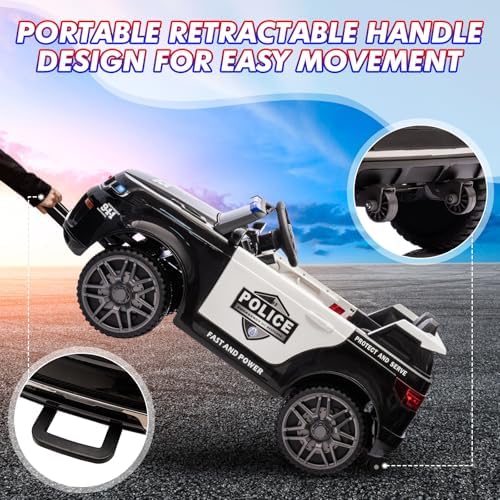 RCTOWN 12V Kids Ride On Police Car with Remote Control Electric Police Car for Kids 3-8 Toddlers Ride On Police Car Toy with LED Flashing Light, Megaphone, Spring Suspension, Handle, Music, Black