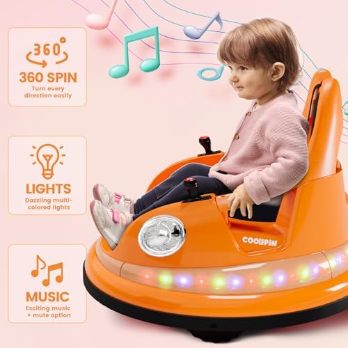 RCTOWN Ride on Bumper Car for Toddlers, 12V Battery Car for Kids W/Parent Remote, 2-Speed, 2 Driving Mode, 360 Spin, Electric Bumping Car with Music & Lights