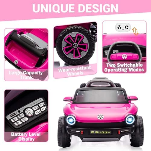 RCTOWN 12V Kids Ride On Car Licensed Volkswagen Beetle Electric Ride On Toy for Toddlers 4 Wheeler Vehicle with Parental Remote, Battery Level Display, LED Lights, USB, Horn, Music, Red