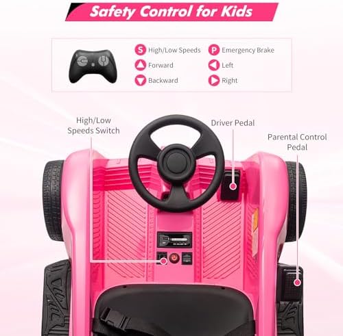 RCTOWN 24V Electric Ride-On Toy for 2 Seaters With Remote Control,120W*2 Motors,200 LBS Capacity,Dual Driver Modes Battery Powered Riding Vehicle,Music,USB,Storage Space for Kids Children Toy,Pink