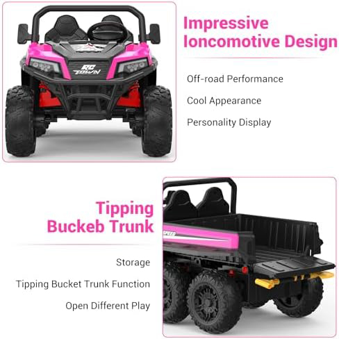 RCTOWN 24V 2 Seater Ride on Dump Truck with Remote Control for Big Kids, 4WD 6 Wheels Ride on Car w/Music Player & LED Lights, Ride Toy Gift for Kid