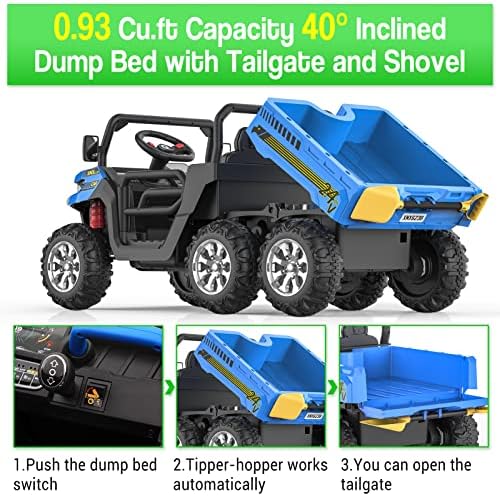 RCTOWN 24V 2-Seater Ride On Dump Truck with Parent Remote Control, 4WD 6-Wheel Electric Car for Big Kids, UTV Style Dump Bed & Music Horn, ASTM/CPSIA Certified (Ages 3+)