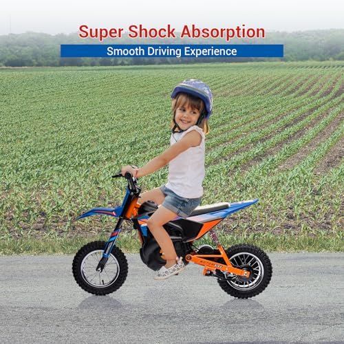 RCTOWN 24V Kids Ride On Electric Off-Road Motorcycle,250W Motor 13.6MPH Fast Speed Dirt Bike Motocross,Leather Seat,Twist Grip Throttle,Metal Suspension,Air-Filled Tires for Kids Riding Toy,Blue