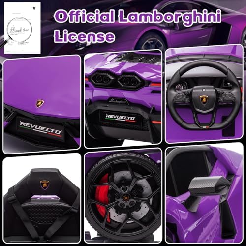 RCTOWN 12V Kids Ride On Car, Licensed Lamborghini Revuelto Electric Car for Kids Over 37 Months, Battery Powered Sports Car Toy with Remote Control, Bluetooth, Headlight, Music, Purple