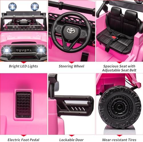RCTOWN 12V Ride on Car for Kids, Licensed Toyota Ride on Truck, Battery Powered Electric Kids Car with Remote Control, Music, LED Lights, Suspension System, Double Doors, Safety Belt,Ride On Toy,Pink
