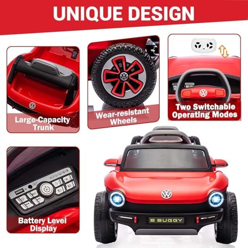 RCTOWN 12V Kids Ride On Car Licensed Volkswagen Beetle Electric Ride On Toy for Toddlers 4 Wheeler Vehicle with Parental Remote, Battery Level Display, LED Lights, USB, Horn, Music, Red