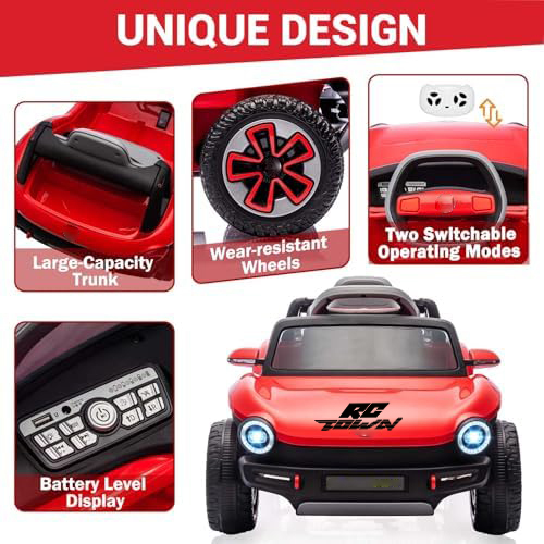 RCTOWN 12V Kids Ride On Car Licensed Volkswagen Beetle Electric Ride On Toy for Toddlers 4 Wheeler Vehicle with Parental Remote, Battery Level Display, LED Lights, USB, Horn, Music, Red