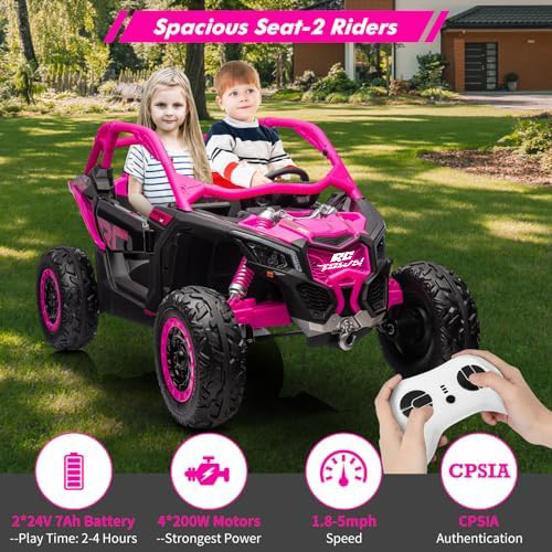 RCTOWN 2 Seats Ride on UTV with Remote Control for Kids, 2 * 24V Batteries 4 * 200W Motors Licensed by CAN-AM UTV,23" Seats Width Electric Vehicle, EVA Wheels,Music,Head+Tail Light,Max Load 130LBS,Rose