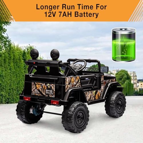 RCTOWN 2 Seater Ride On Car for Kids, 12V Electric Truck with Parent Remote Control, Spring Suspension, 2 Speeds, LED Headlight & Music Player, Kids Electric Vehicle for Aged 3-8 Years, Black