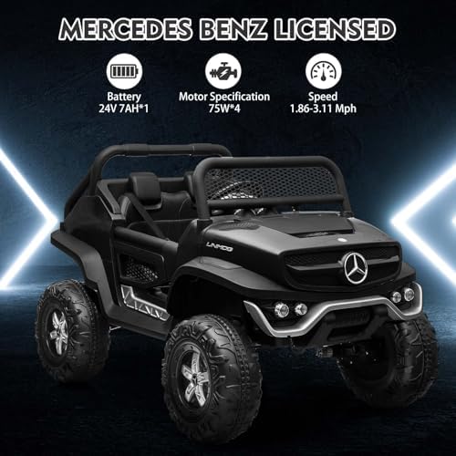 RCTOWN 24V Ride On Truck Car for Kids 2 Seater Licensed Mercedes Benz Toddlers Electric Car Ride On Toy with Remote Control, Trunk, Battery Display, Spring Suspension, Led Lights, USB&Music, Black