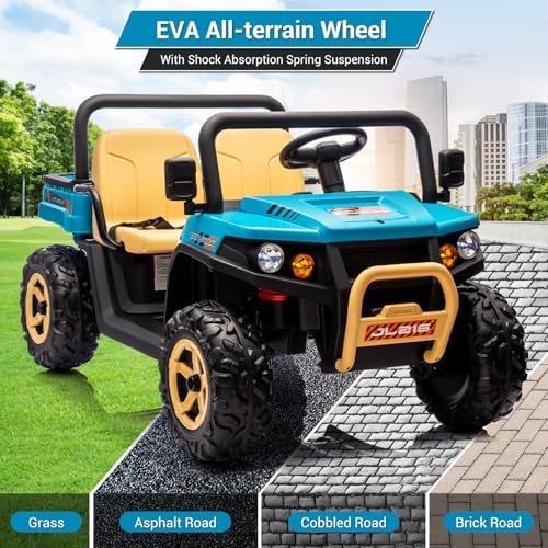 RCTOWN 24v Ride On Dump Truck, 2 Seater Electric Ride On Car Toy for Kids, Battery Powered UTV with 4x35W Motors, Shovel, Bluetooth, Remote Control, Music, LED Lights for Boys & Girls, Blue