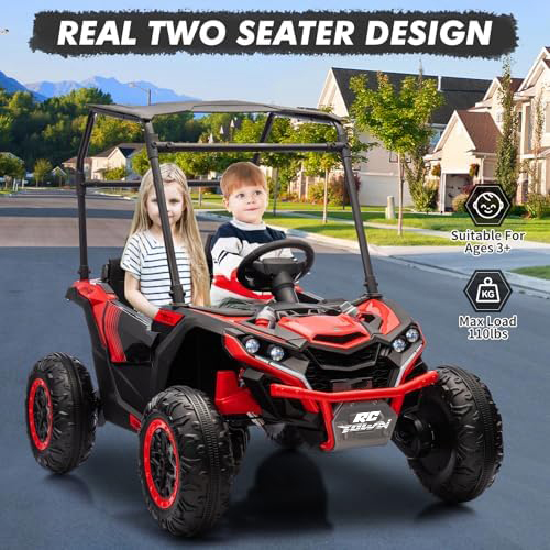 RCTOWN 24V Ride On Utv for Kids, 2 Seater 4WD Electric Truck with Remote Control, High and Low Speed Adjustment, Led Lights, 4-Wheel Shock Absorption, One Click Start, Music Player(Black)