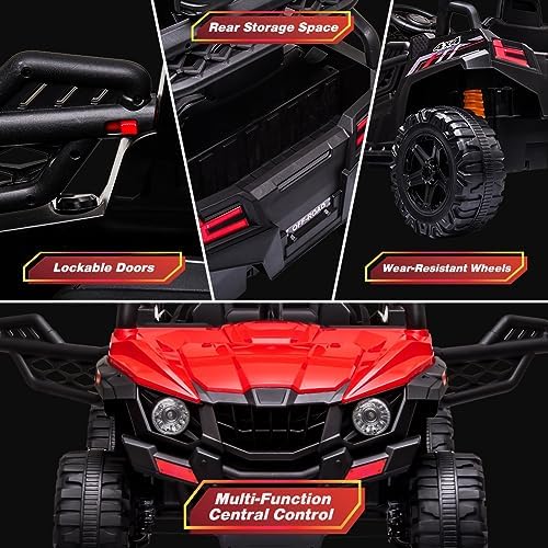RCTOWN 12V Ride On Car UTV with Parent Remote Control for Kids Toys, Spring Suspension LED Lights AUX Port Music USB, Pink