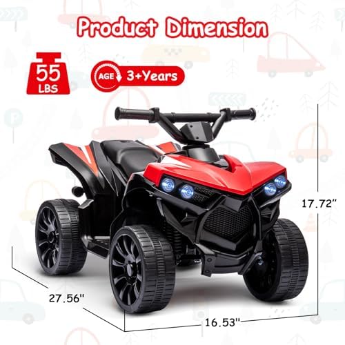 RCTOWN Kids ATV 4 Wheeler, 6V Ride on Toy with 1.8MPH Max Speed, Wear-Resistant Wheels, Music & Foot Pedal, Battery Powered Electric Quad Car for Kids Toddlers, Red