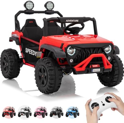 RCTOWN 2 Seater Ride on Car for Kids, 24V Ride on Toy, Fast 4.97MPH Truck, 4WD Kids Electric Vehicles with Remote Control, Spring Suspension, Front & Behind LED Lights, Dual Storage, 3 Speeds, Music, White