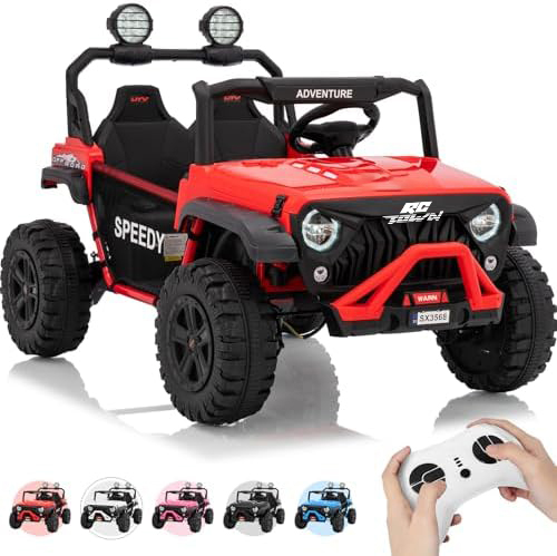 RCTOWN 2 Seater Ride on Car for Kids, 24V Ride on Toy, Fast 4.97MPH Truck, 4WD Kids Electric Vehicles with Remote Control, Spring Suspension, Front & Behind LED Lights, Dual Storage, 3 Speeds, Music, White