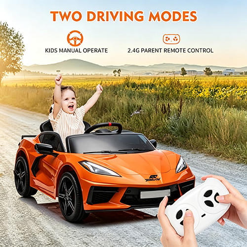 RCTOWN 12V Kids Ride on Car Licensed Corvette Battery Powered Car Toddles Electric Sports Car Toy with Remote Control, Visual Dashboard, LED Lights, Music, Gifts for Boys Girls, Orange
