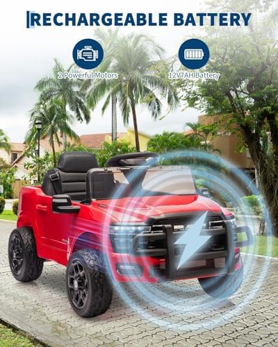 RCTOWN 12V Ride on Truck Car, Licensed RAM Pickup Car w/Remote Control, Battery Powered Electric Car with Music, Spring Suspension, 3 Speeds, LED Lights & All-Terrain Tires, Gift for Boys Girls-Blue