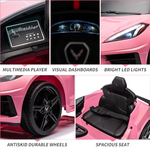 RCTOWN 12V Kids Ride on Car Licensed Corvette Battery Powered Car Toddles Electric Sports Car Toy with Remote Control, Visual Dashboard, LED Lights, Music, Gifts for Boys Girls, Red