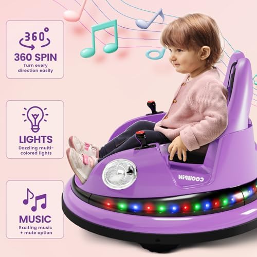 RCTOWN Ride on Bumper Car for Toddlers, 12V Battery Car for Kids W/Parent Remote, 2-Speed, 2 Driving Mode, 360 Spin, Electric Bumping Car with Music & Lights