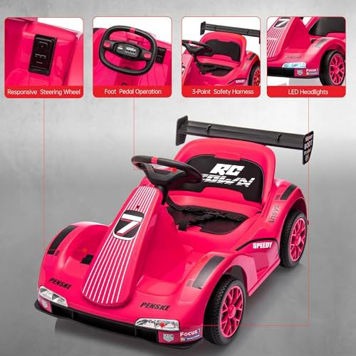 RCTOWN Kids Electric Go Kart with Remote Control, 6v Rechargeable Battery-Powered Drift Kart, All-Terrain Ride on Car with Bluetooth Music & LED Light, Gift for Boys Girls Ages 3-8 Years Old
