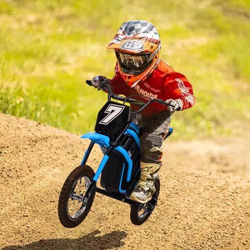 RCTOWN 24V Electric Dirt Bike for Kids 8-14, Motorcycle With Authentic Motocross Geometry, Rear-Wheel Drive, High-Torque Motor, Blue