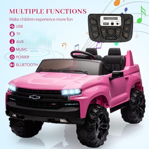 RCTOWN Baby Car 24V 2-Seater Truck Licensed Chevrolet Silverado Ride On Toy w/Parent Remote Control,4xSpring Suspension, Wireless Music, Electric Vehicle Car for Kids Ages 3-8,White