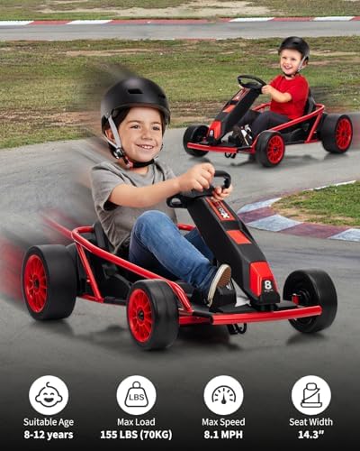 RCTOWN 24V Go Kart for Kids 8-12 Years, 300W*2 Extra Powerful Motors, 9Ah Battery 8.1MPH High Speed Drifting with Power Display,Music, Horn, Max Load 155Lbs Outdoor Ride On Toy for Teens, New-Version Blue