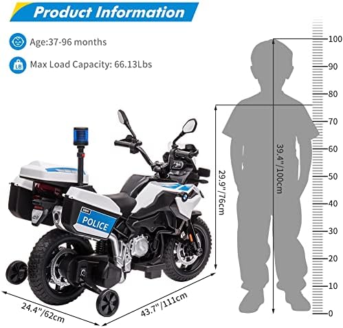 RCTOWN 12V 7AH Kids Motorcycle, Licensed BMW Ride On Police Motorcycle for Kids with High/Low Speed, 2 Storage Boxes, Warning Lights and LED Headlights,Spring Suspension, Motorbike for Boys Girls