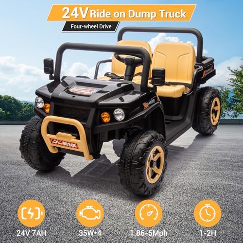 RCTOWN 24V Ride on Toys for Big Kids, 2 Seater Ride on Cars with Remote Control, Ride on Truck w/ 4-Wheeler Suspension, Ride On Car Toy for Kids with Remote Control, for Boys & Girls, Black