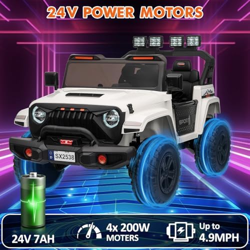 RCTOWN 24V Power Wheel 2 Seater Kids Ride On Car,Parent Remote Control,4WD 800W Motor,3 Adjustable Speeds for Ages 3+,Built-in Music Player,Kids Electric Ride On Toys with Easy Assembly, Black