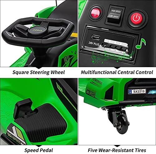 RCTOWN 12V Kids Ride on Drift Car for Kids, 7ah 45W Motor Electric Drifting Go-Kart Up to 5 mph Variable Speed, Built-in Music,Colorful Tail LED Light,USB,Low-Power Alarm, Max Load 110lbs, Green