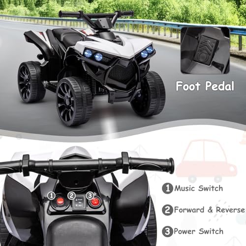 RCTOWN Kids ATV 4 Wheeler, 6V Ride on Toy with 1.8MPH Max Speed, Wear-Resistant Wheels, Music & Foot Pedal, Battery Powered Electric Quad Car for Kids Toddlers, White