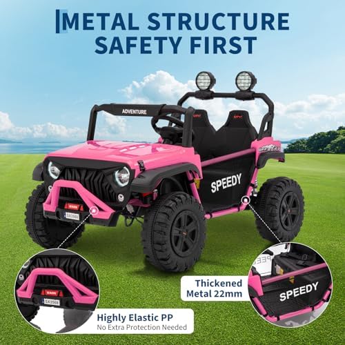 RCTOWN 2 Seater Ride on Car for Kids, 24V Ride on Toy, Fast 4.97MPH Truck, 4WD Kids Electric Vehicles with Remote Control, Spring Suspension, Front & Behind LED Lights, Dual Storage, 3 Speeds, Music, White