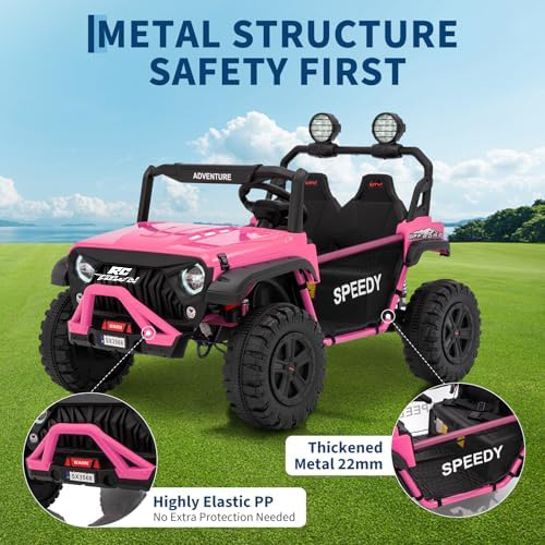 RCTOWN 2 Seater Ride on Car for Kids, 24V Ride on Toy, Fast 4.97MPH Truck, 4WD Kids Electric Vehicles with Remote Control, Spring Suspension, Front & Behind LED Lights, Dual Storage, 3 Speeds, Music, White