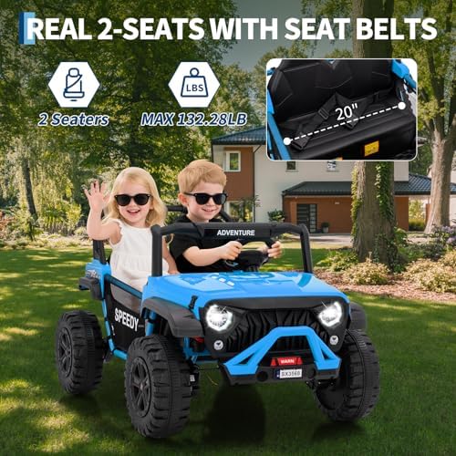 RCTOWN 2 Seater Ride on Car for Kids, 24V Ride on Toy, Fast 4.97MPH Truck, 4WD Kids Electric Vehicles with Remote Control, Spring Suspension, Front & Behind LED Lights, Dual Storage, 3 Speeds, Music, White